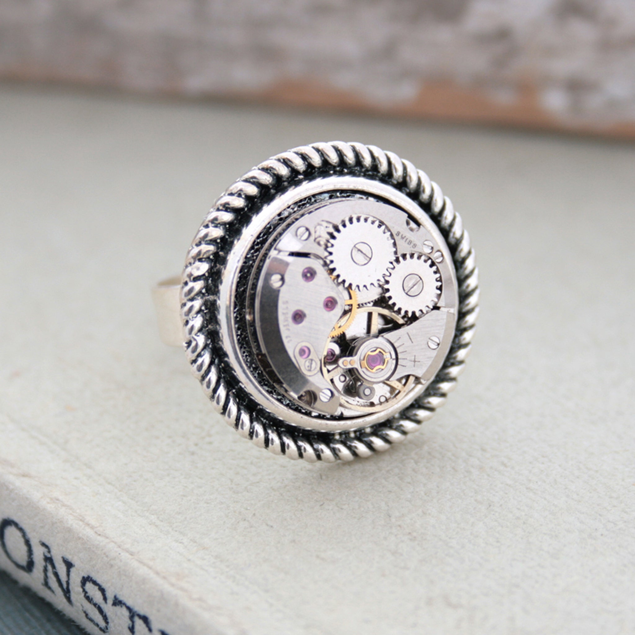 Steampunk Ring for Her made of watch work