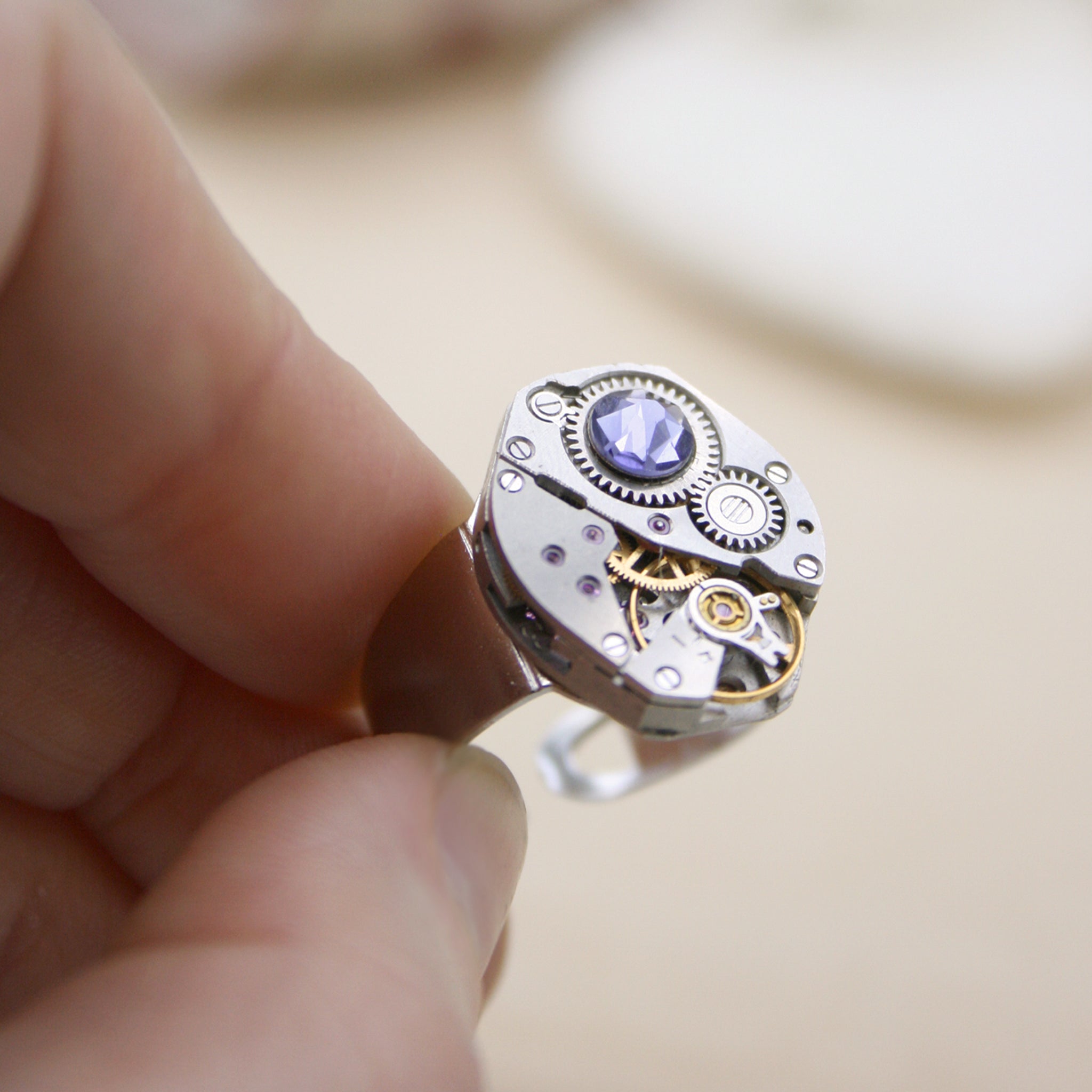 Steampunk Ring with Amethyst Birthstone