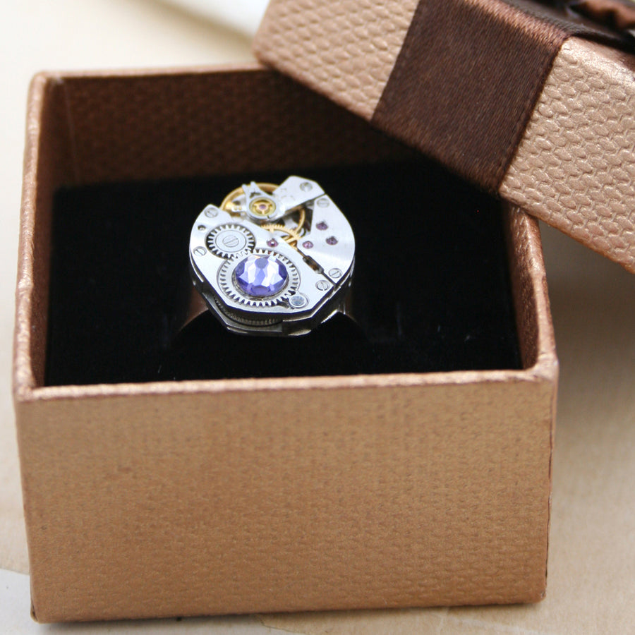 Steampunk Ring with Birthstone