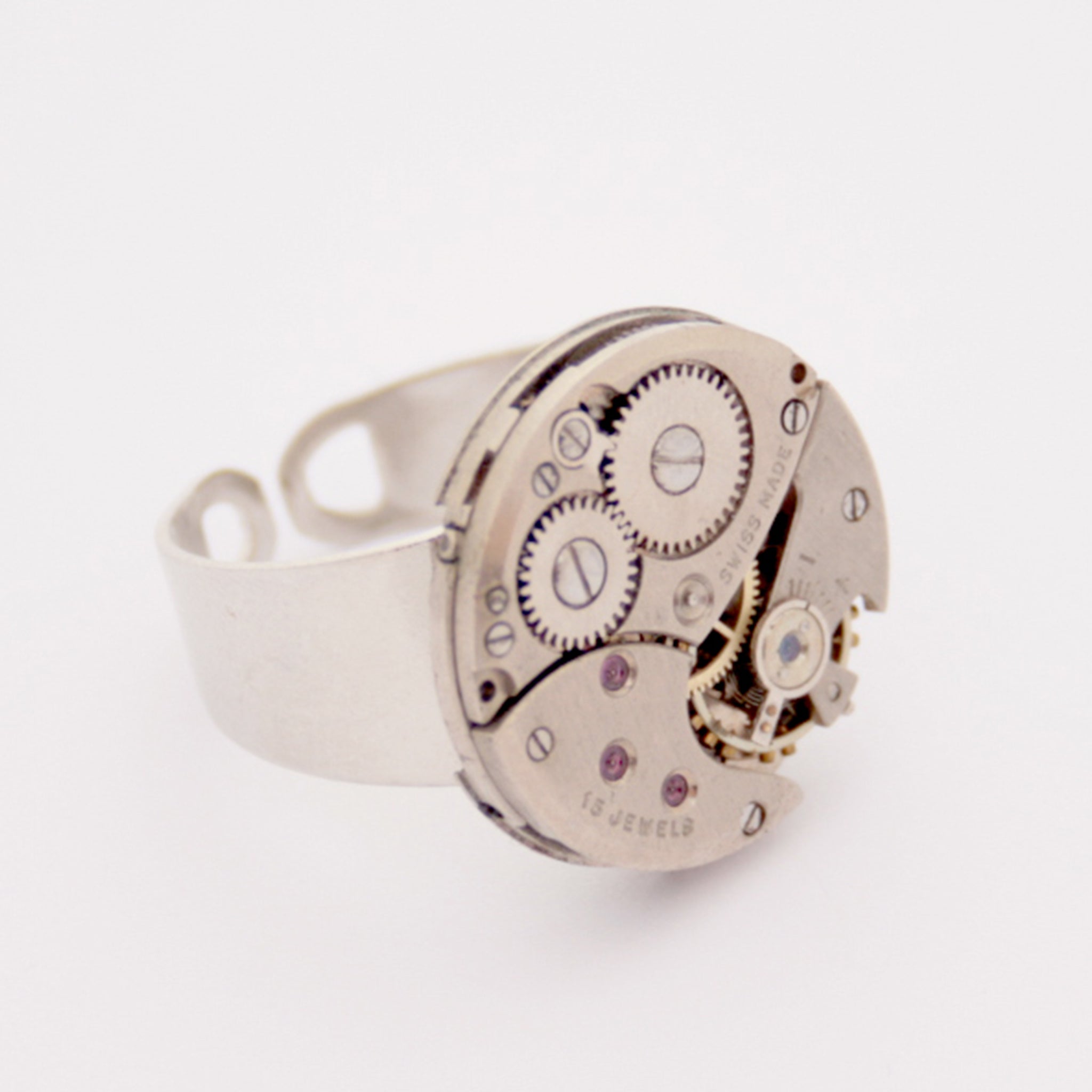steampunk ring made of a real Swiss watch mechanism