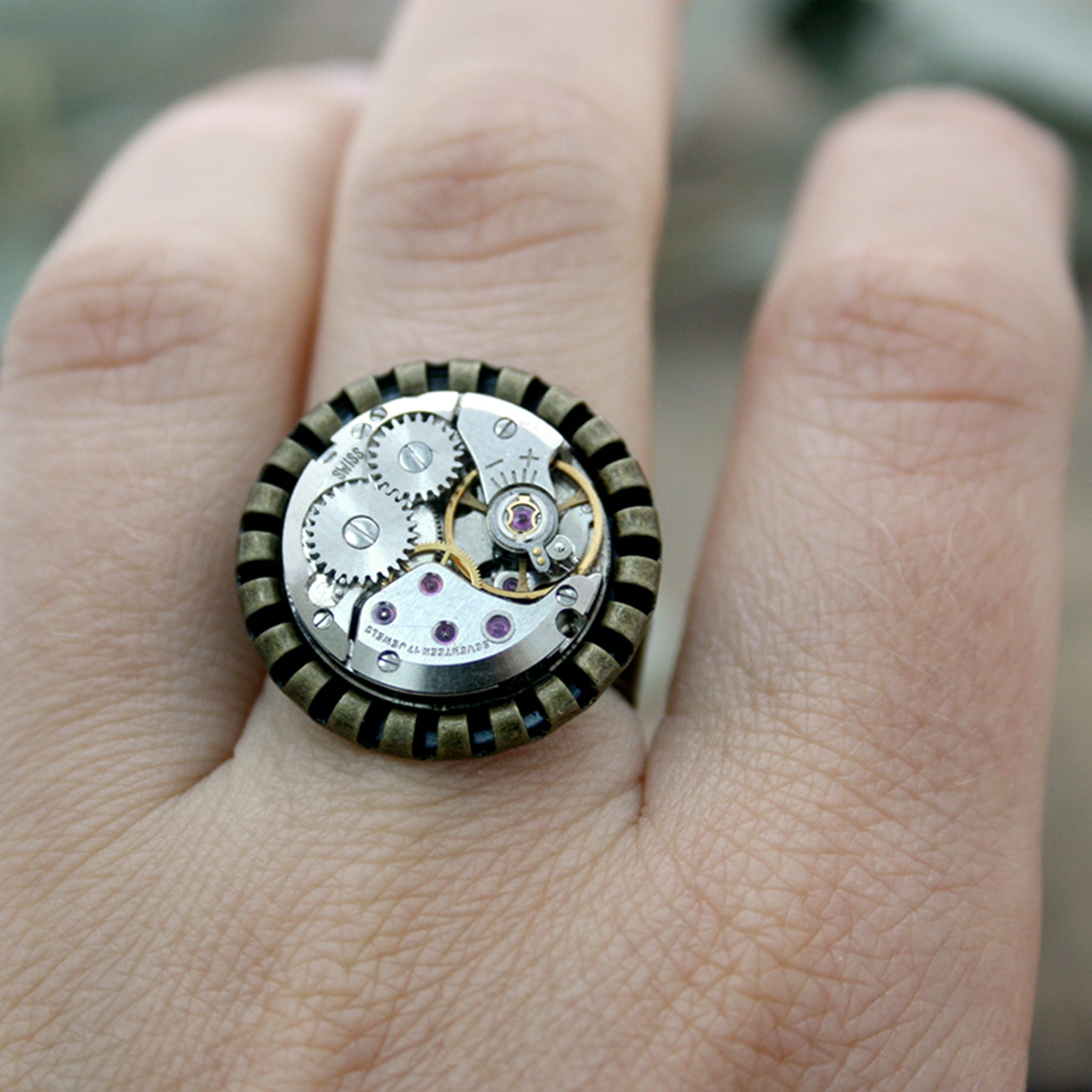 Steampunk Ring of real watch movement in Bronze tone for Her
