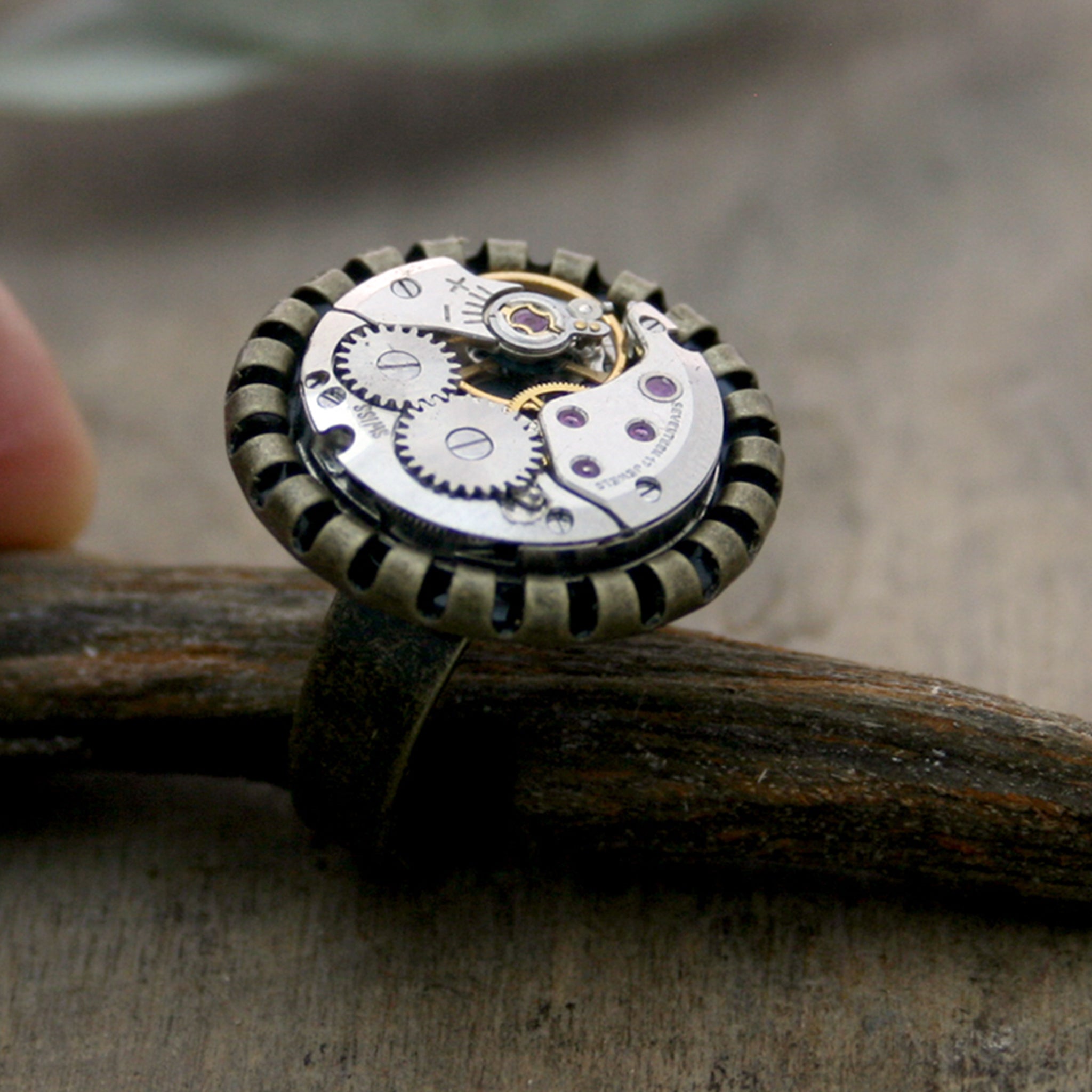 Steampunk Ring of real watch movement in Bronze tone for Her
