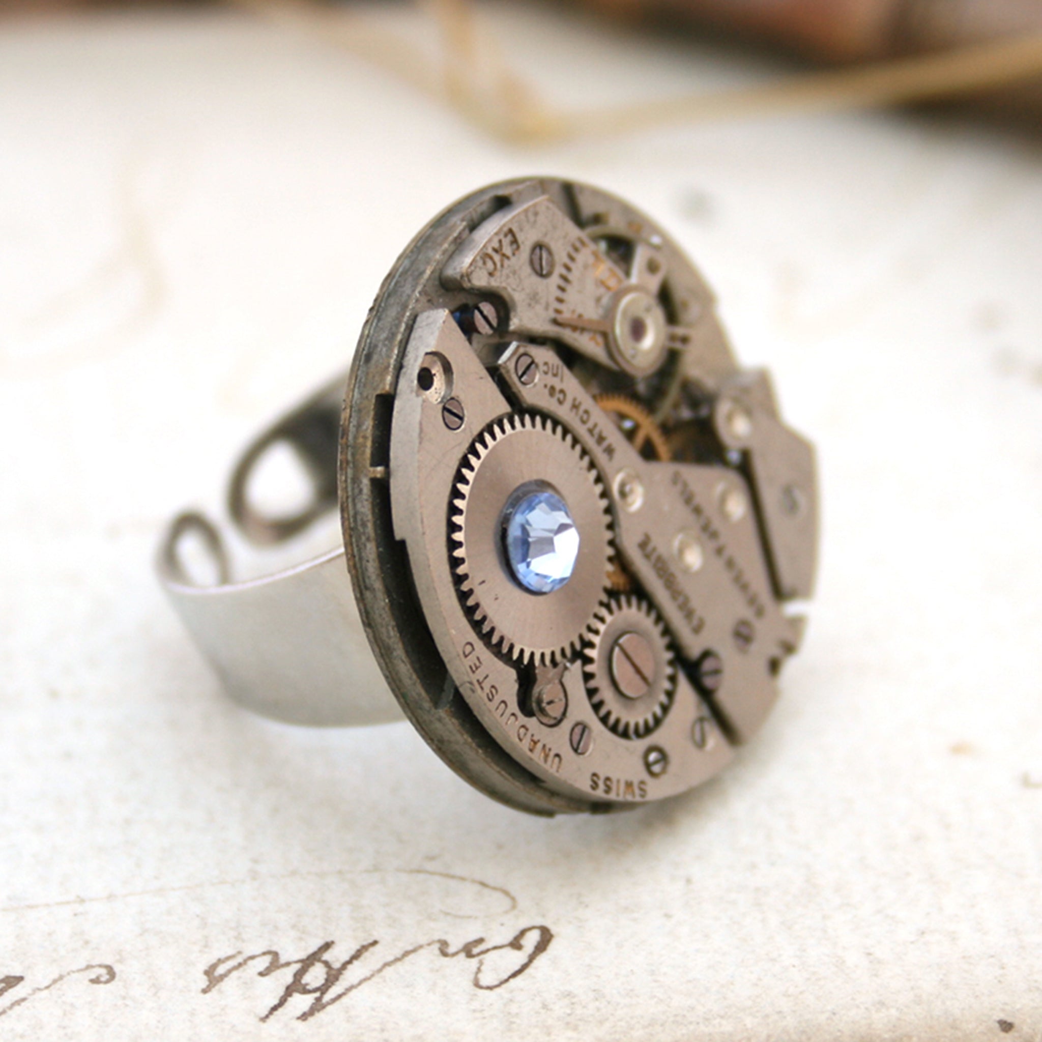 Steampunk Ring with Sapphire Birthstone