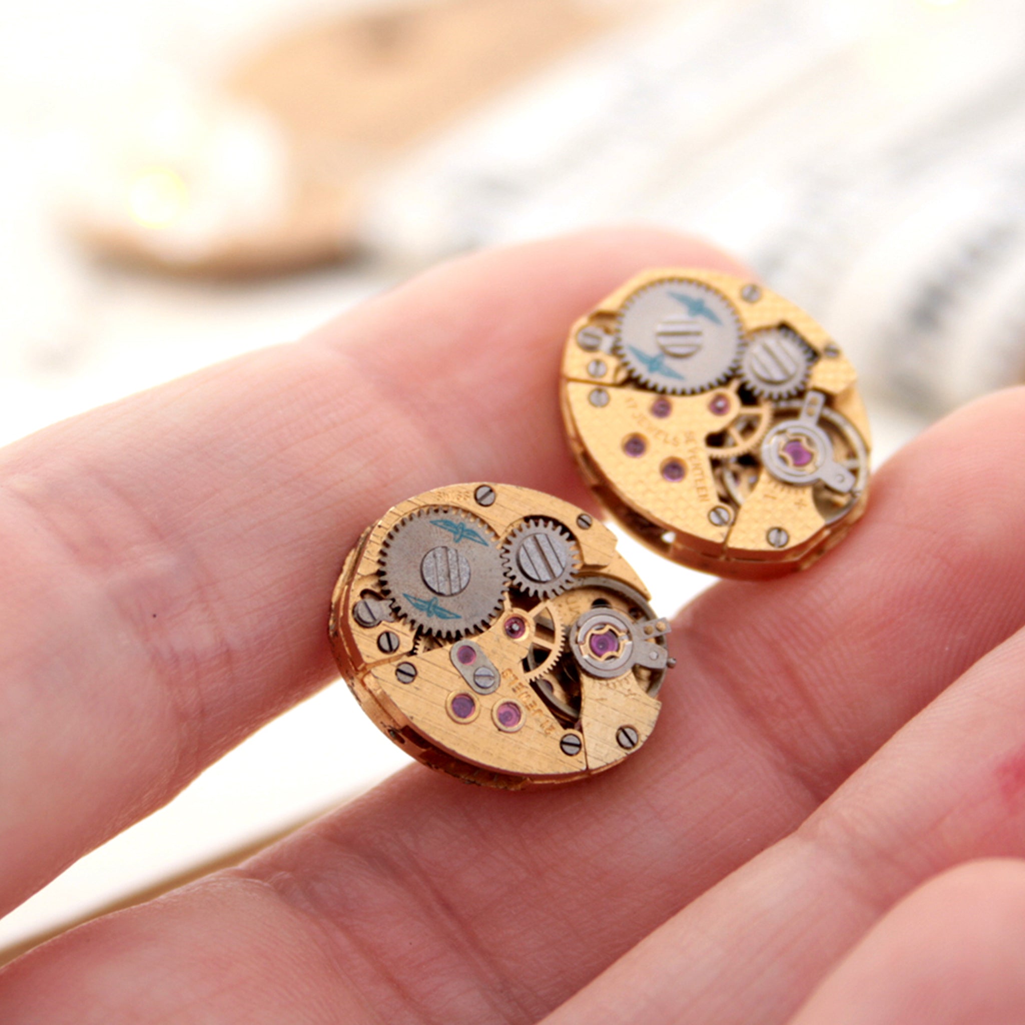Gold Steampunk Stud Earrings