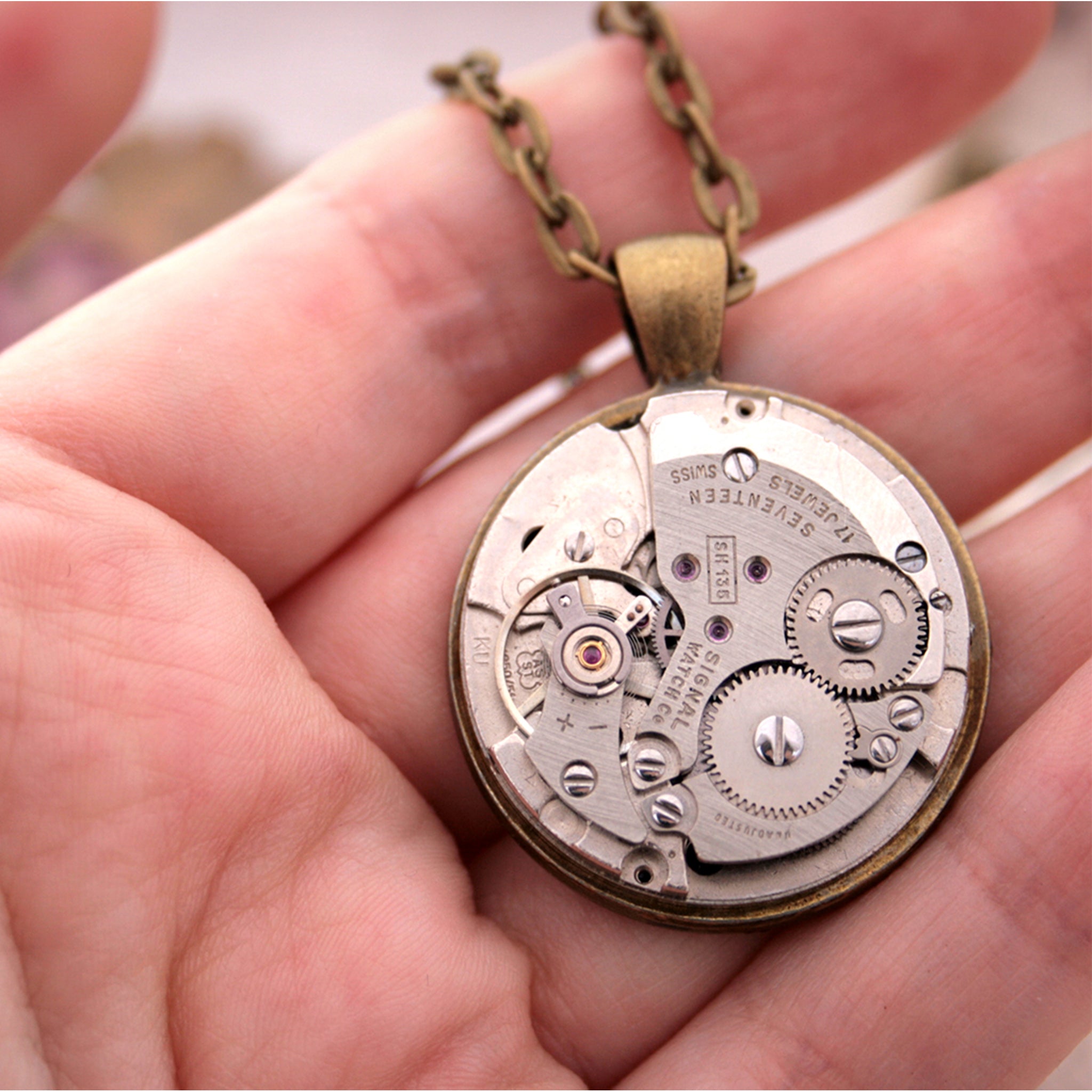 Steampunk Watch Movement Mens Necklace