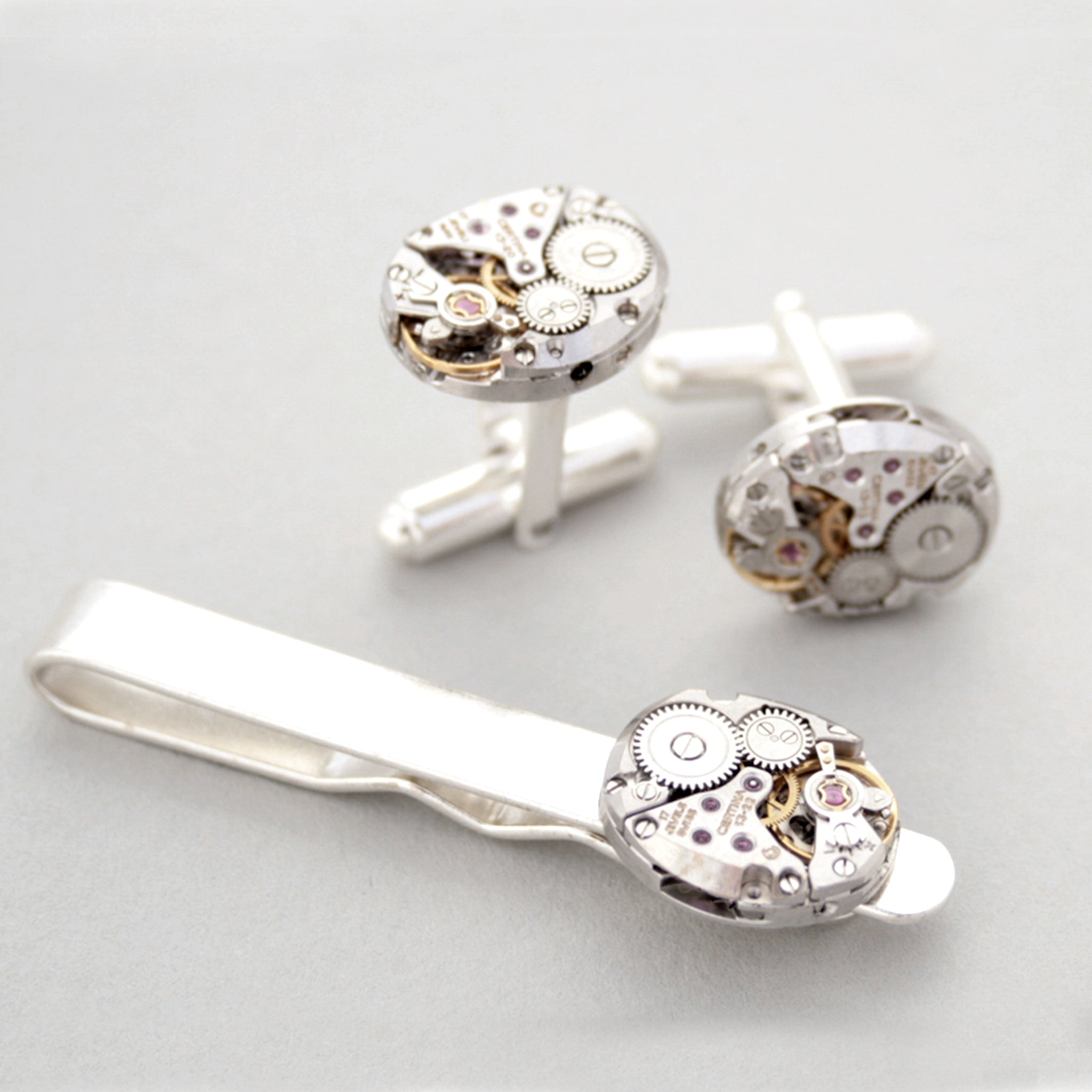 Sterling Cufflinks and Tie Clip Set
