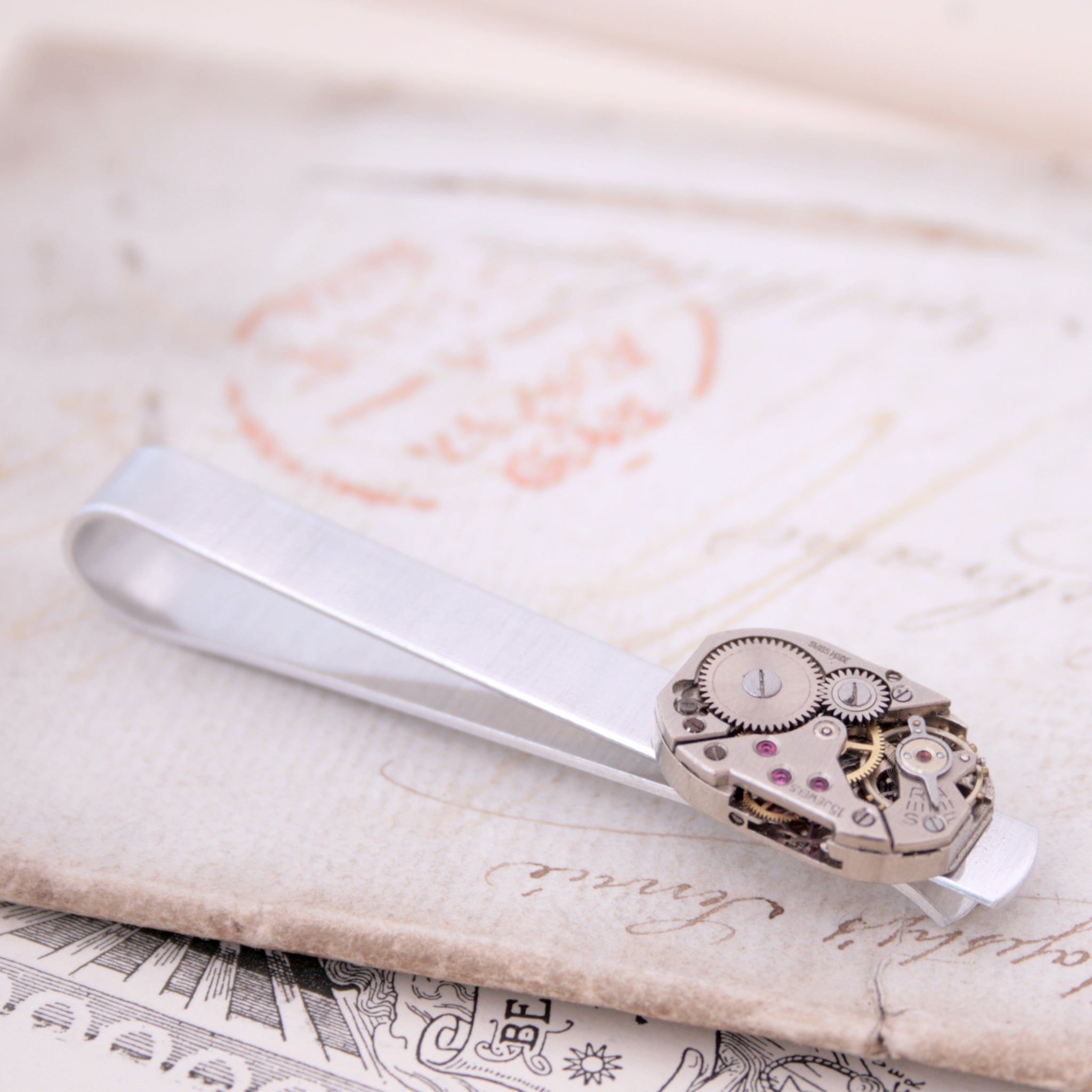 Tie Bar with antique watch movement