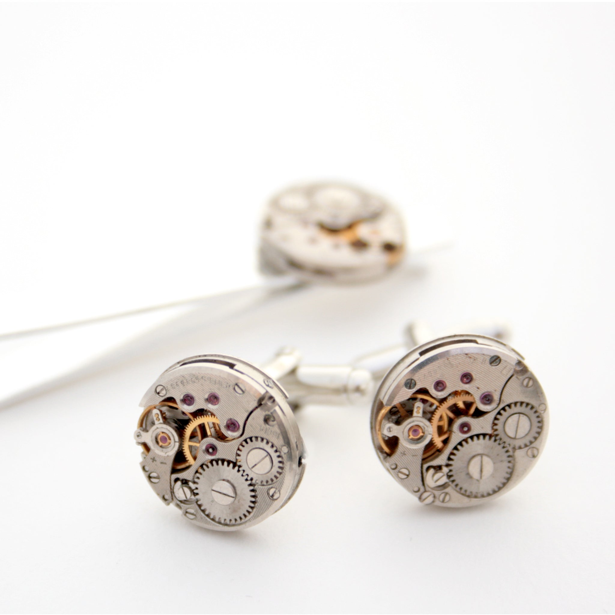 Tie Clip and Cufflinks with Steampunk Watch Movements
