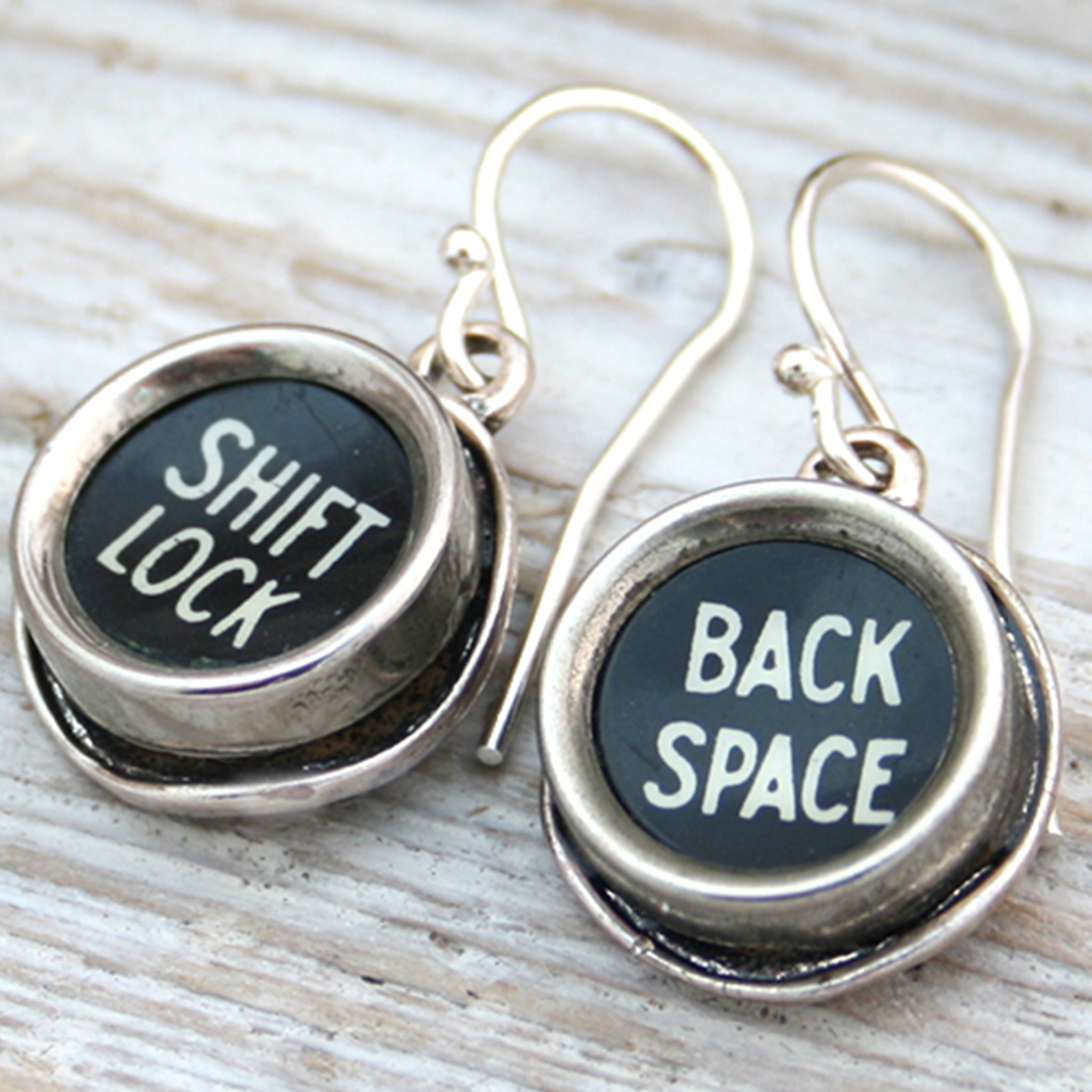 Typewriter keys Shift Lock and Back space earrings