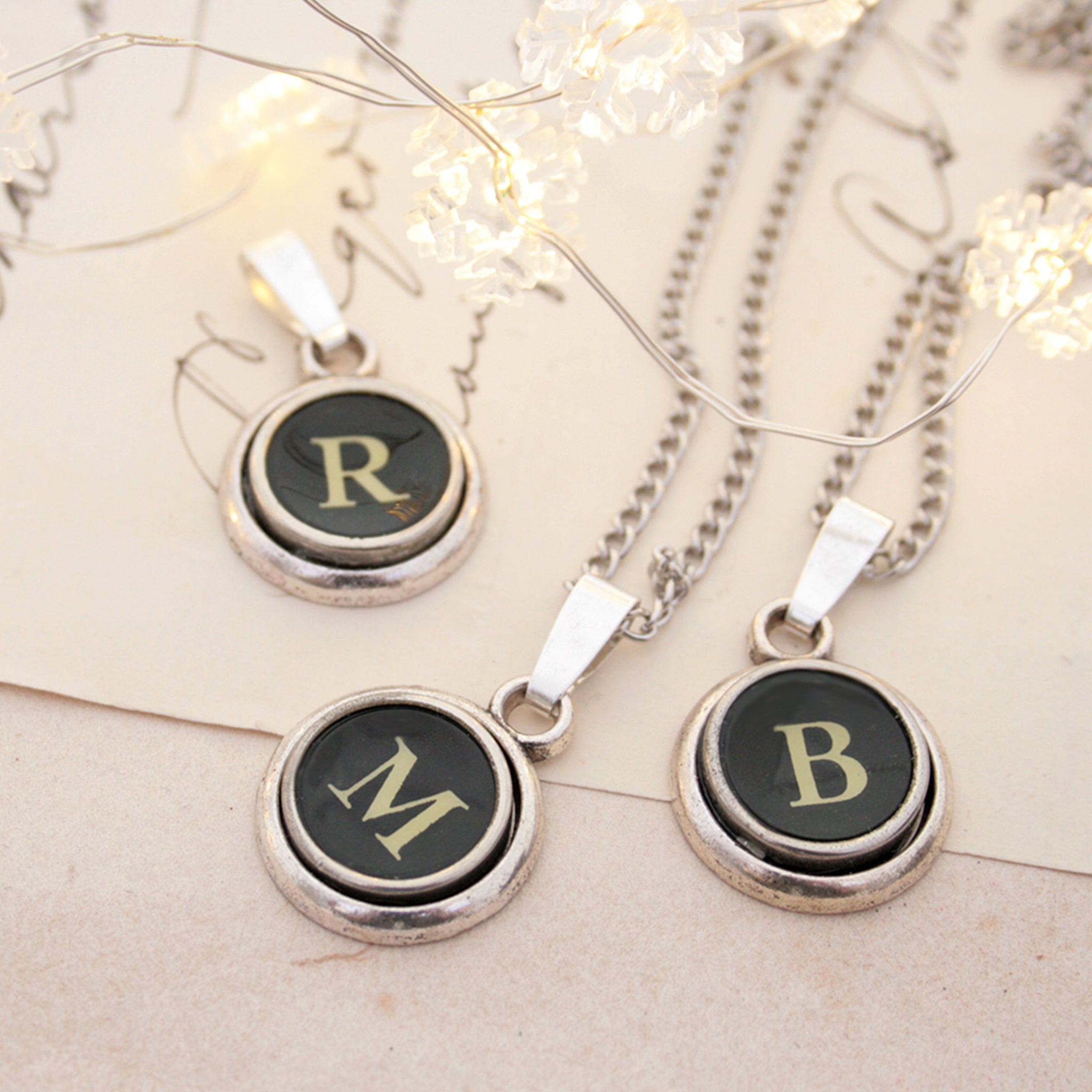 R letter, M letter, B letter typewriter necklaces made of real typewriter keys