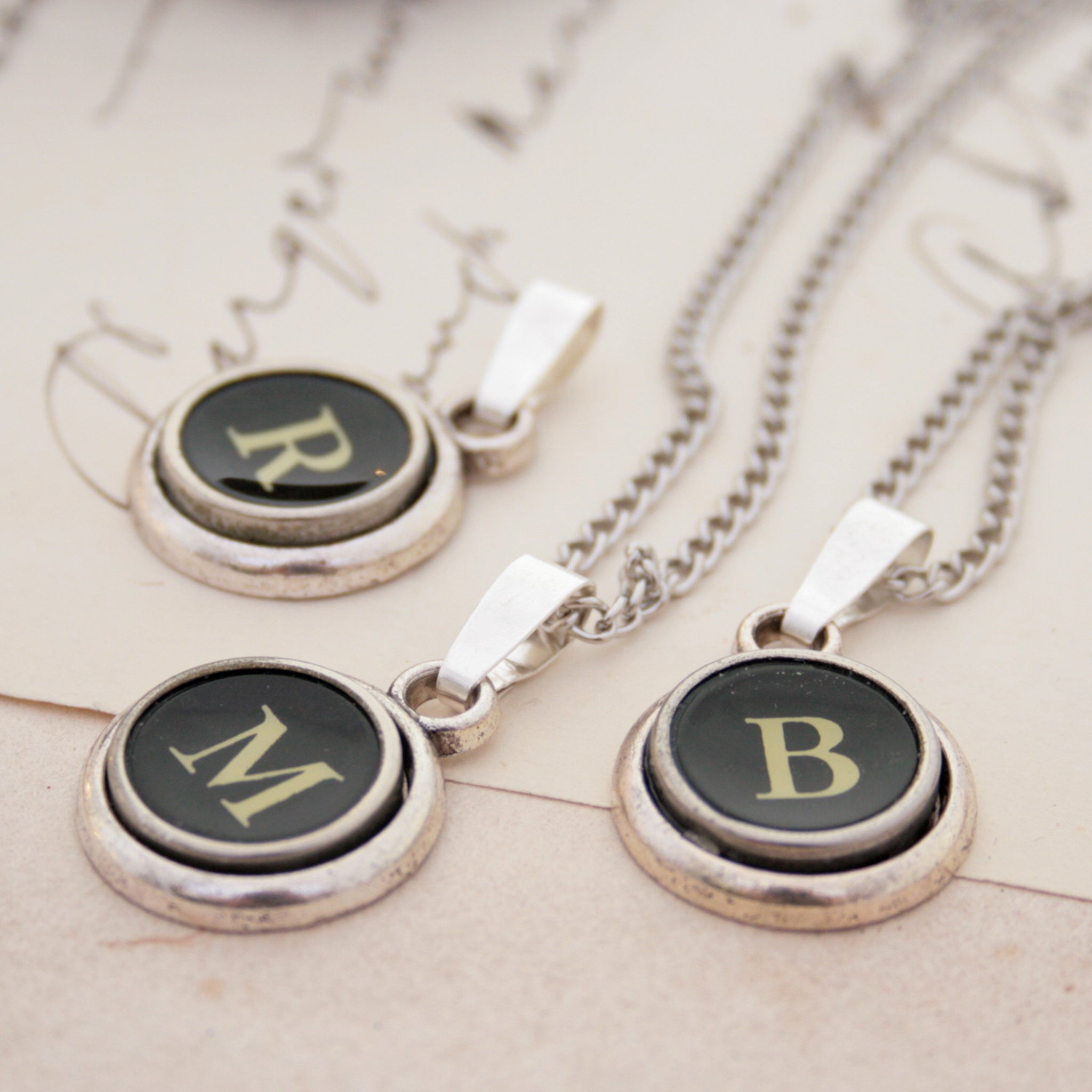 R letter, M letter, B letter typewriter necklaces made of real typewriter keys