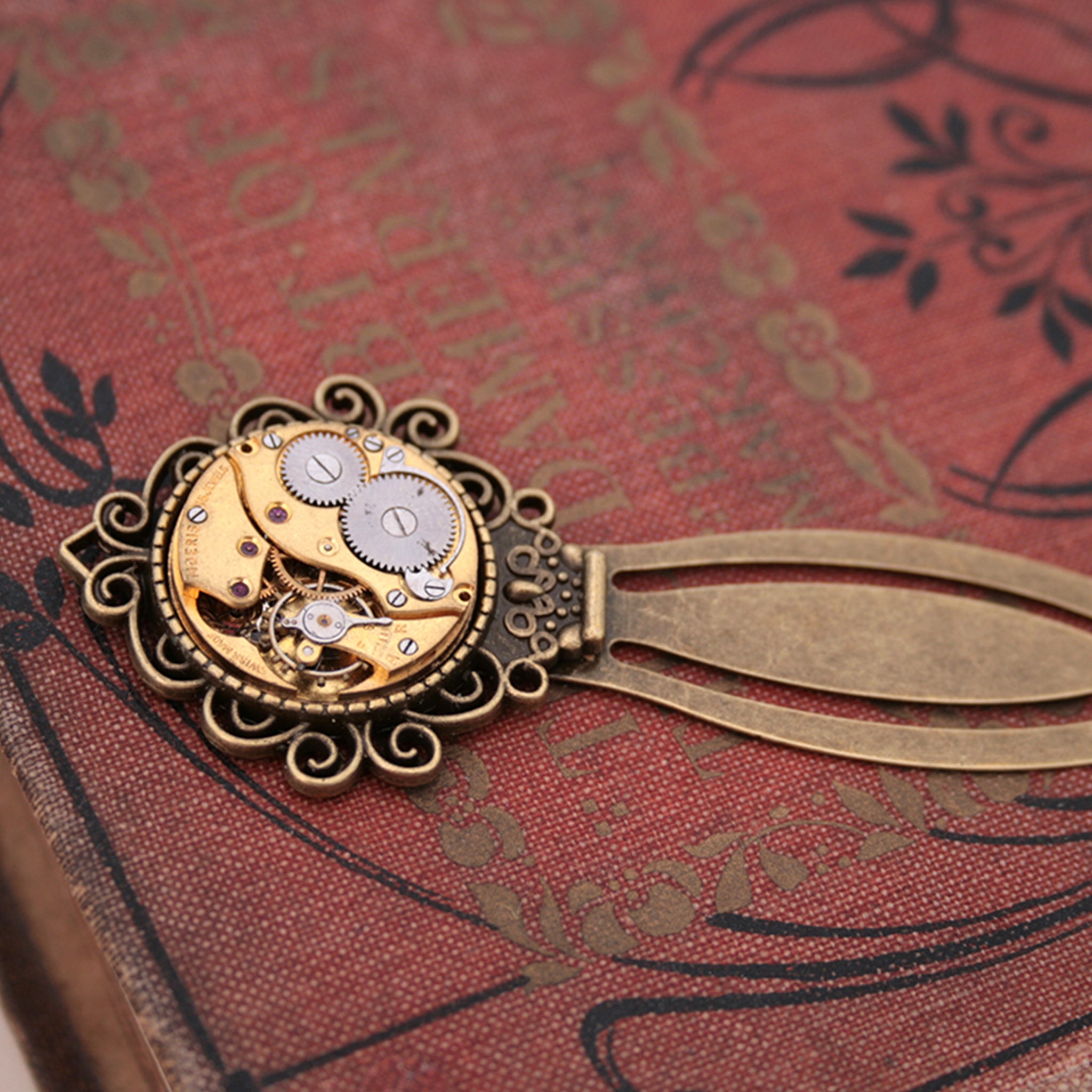 Unique Bronze Bookmark made of vintage watch movement