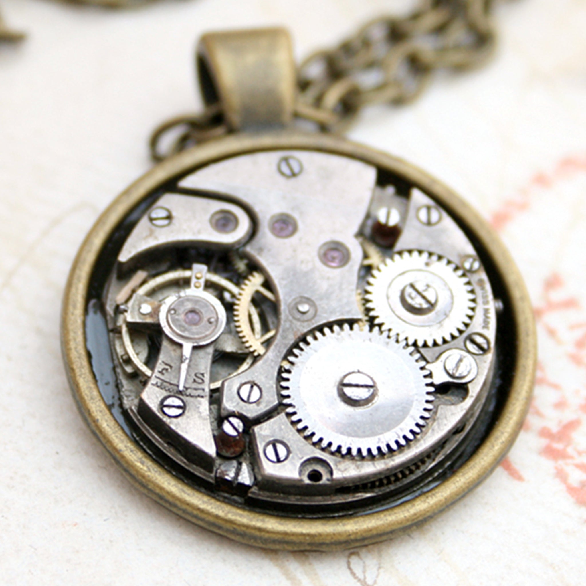 watch movement necklace in steampunk style