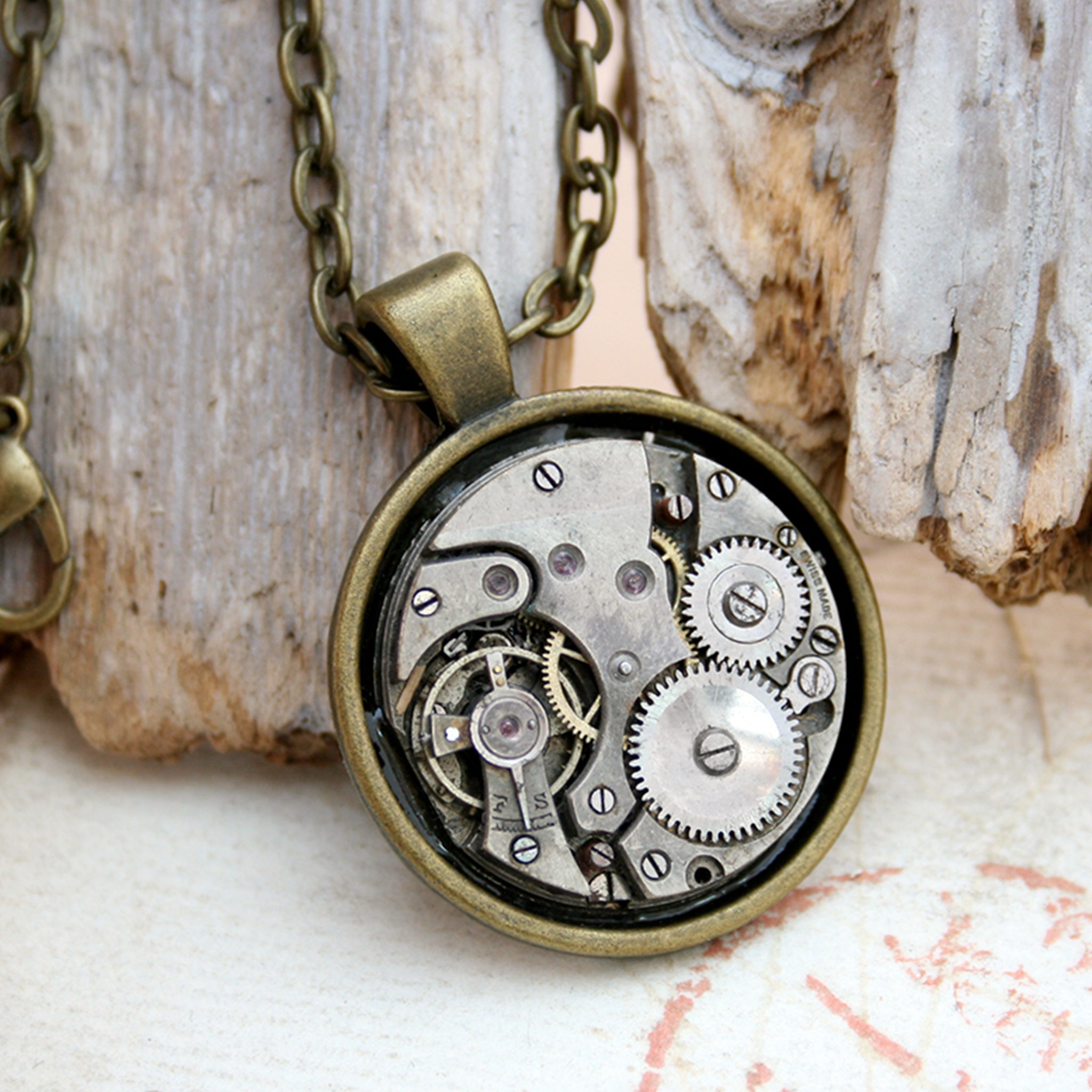 watch movement necklace in steampunk style