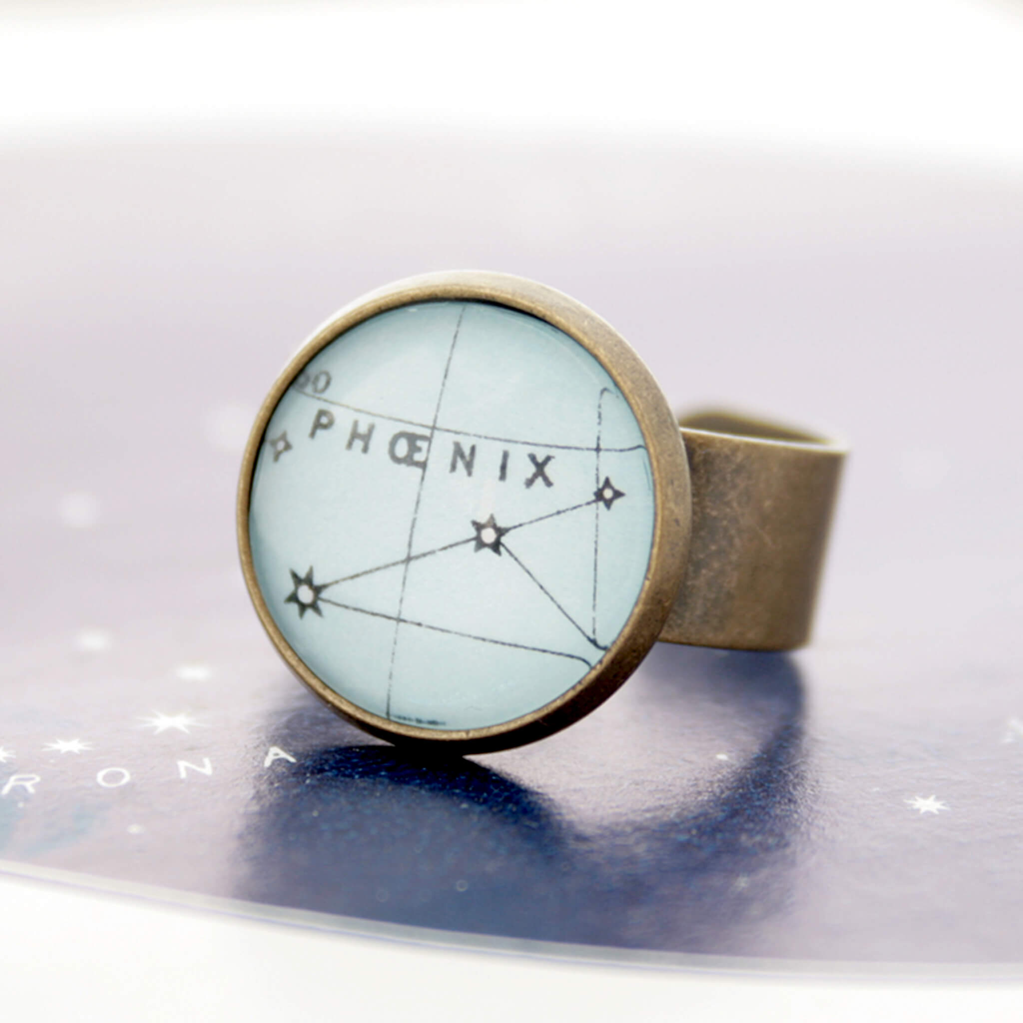 Bronze ring featuring map of heaven with Phoenix
