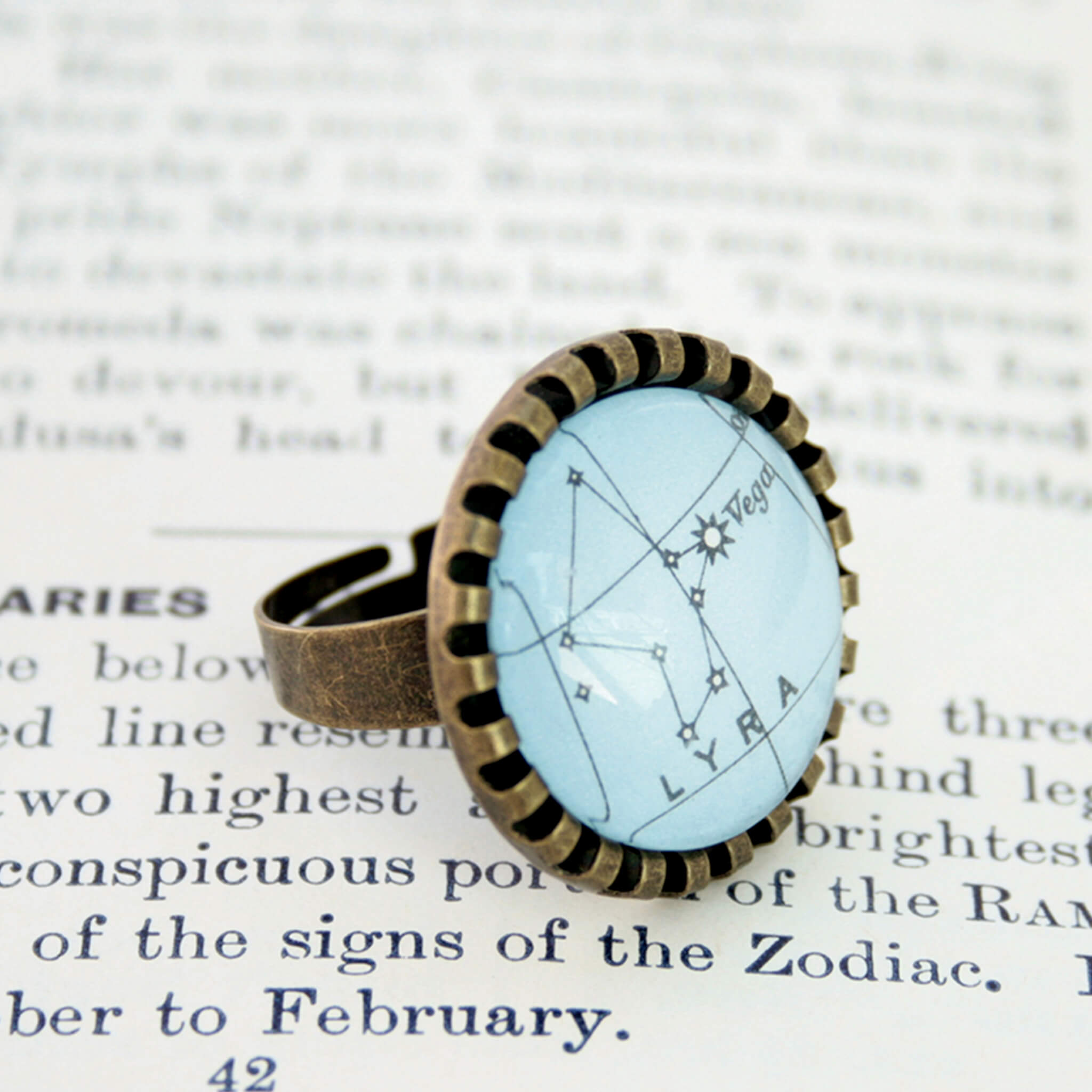 Bronze ring featuring map of heaven with Lyra
