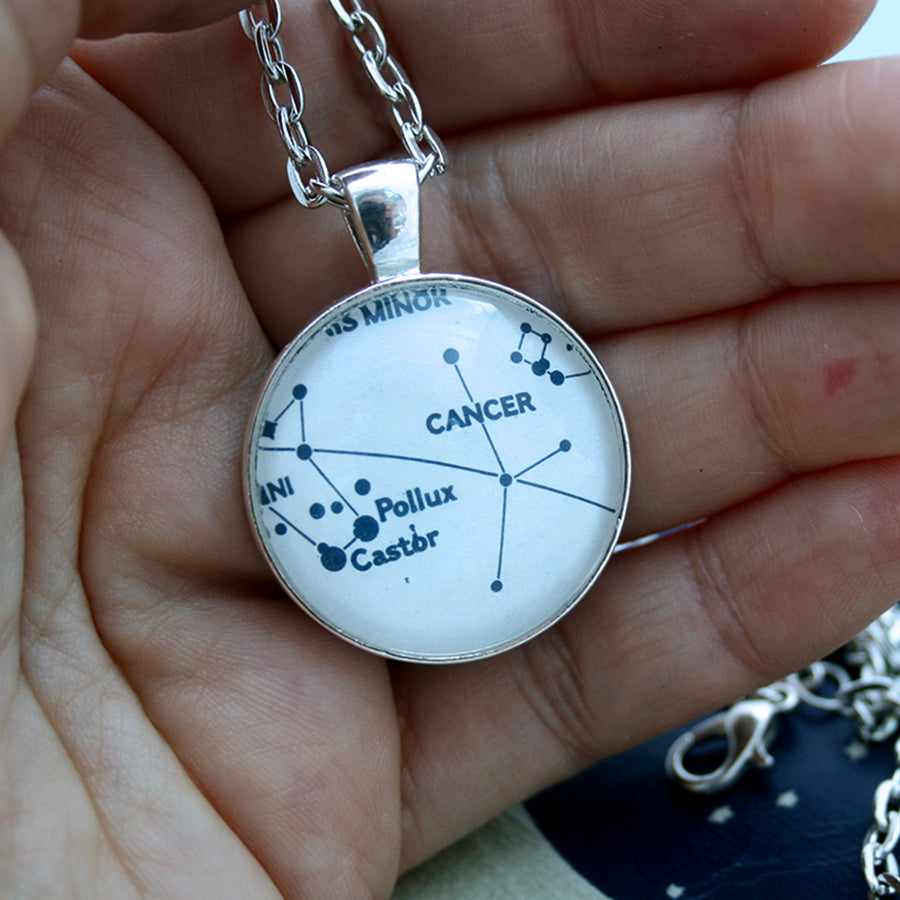 Silver double sided celestial necklace with  zodiac signs or star constellations