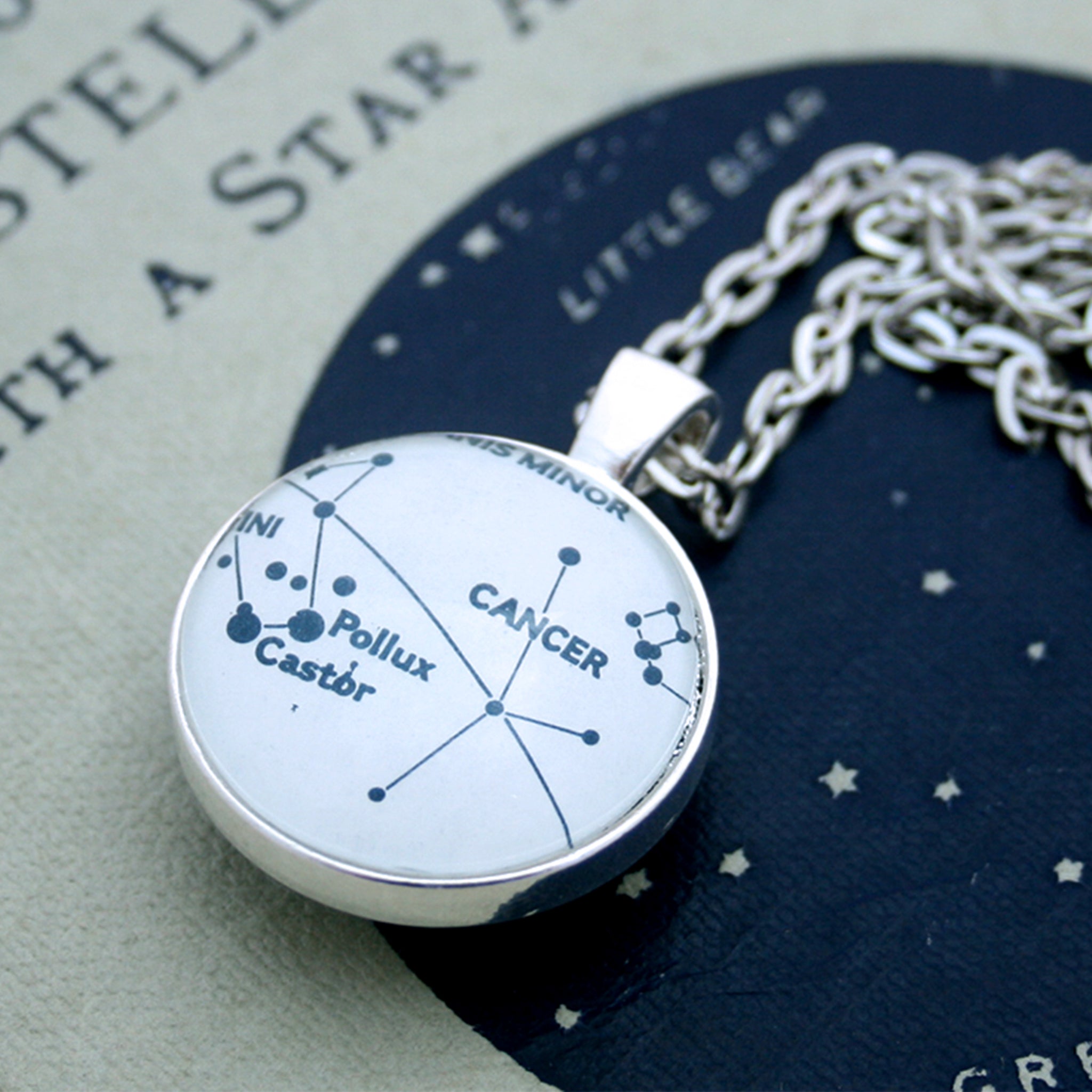  Silver double sided celestial necklace with  zodiac signs or star constellations
