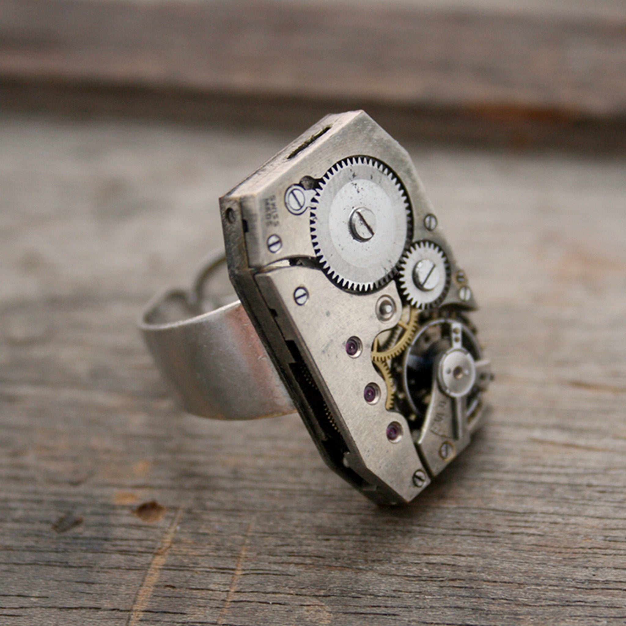 Rectangle Cocktail Ring in Steampunk Style