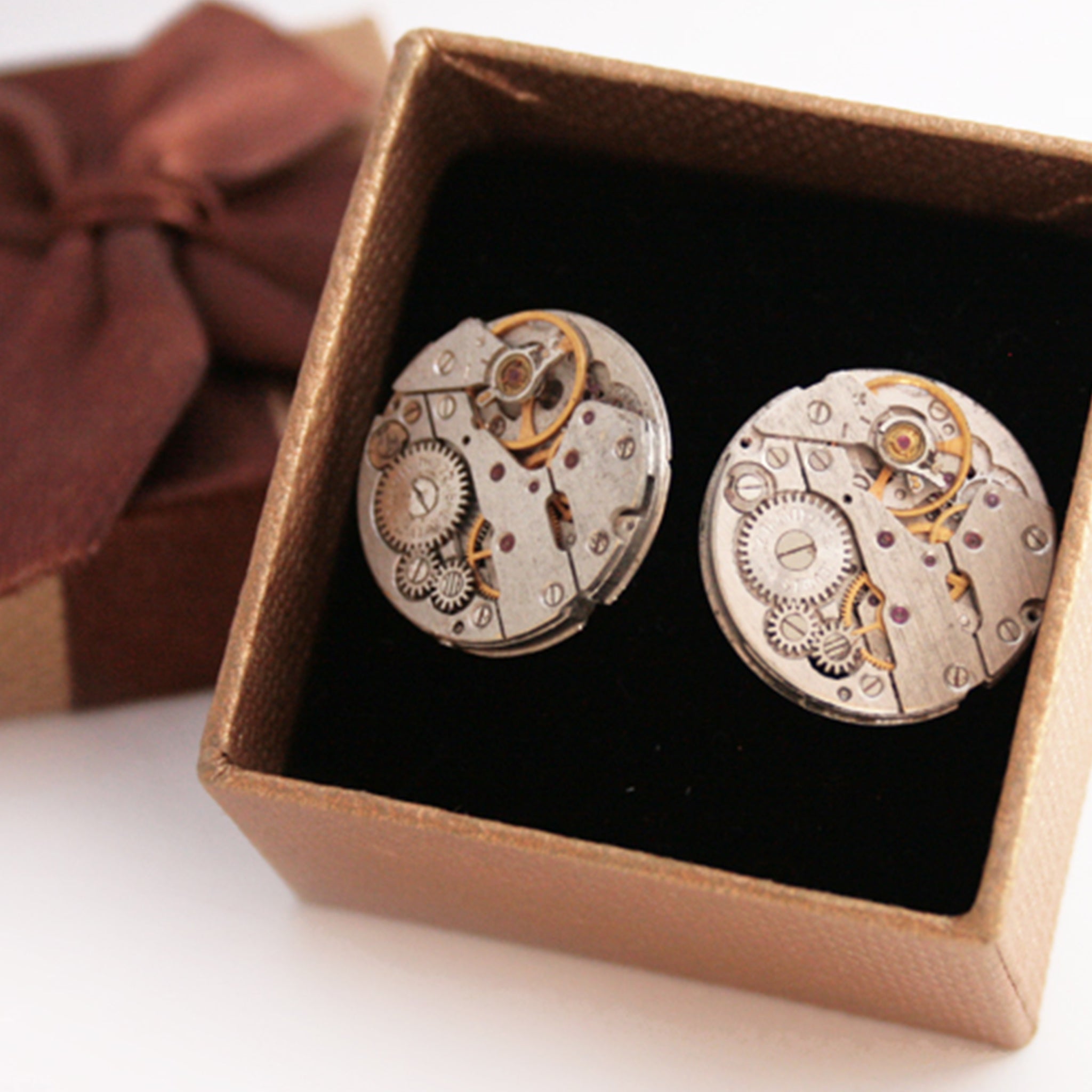 novelty wedding cufflinks in steampunk style made of watch movements
