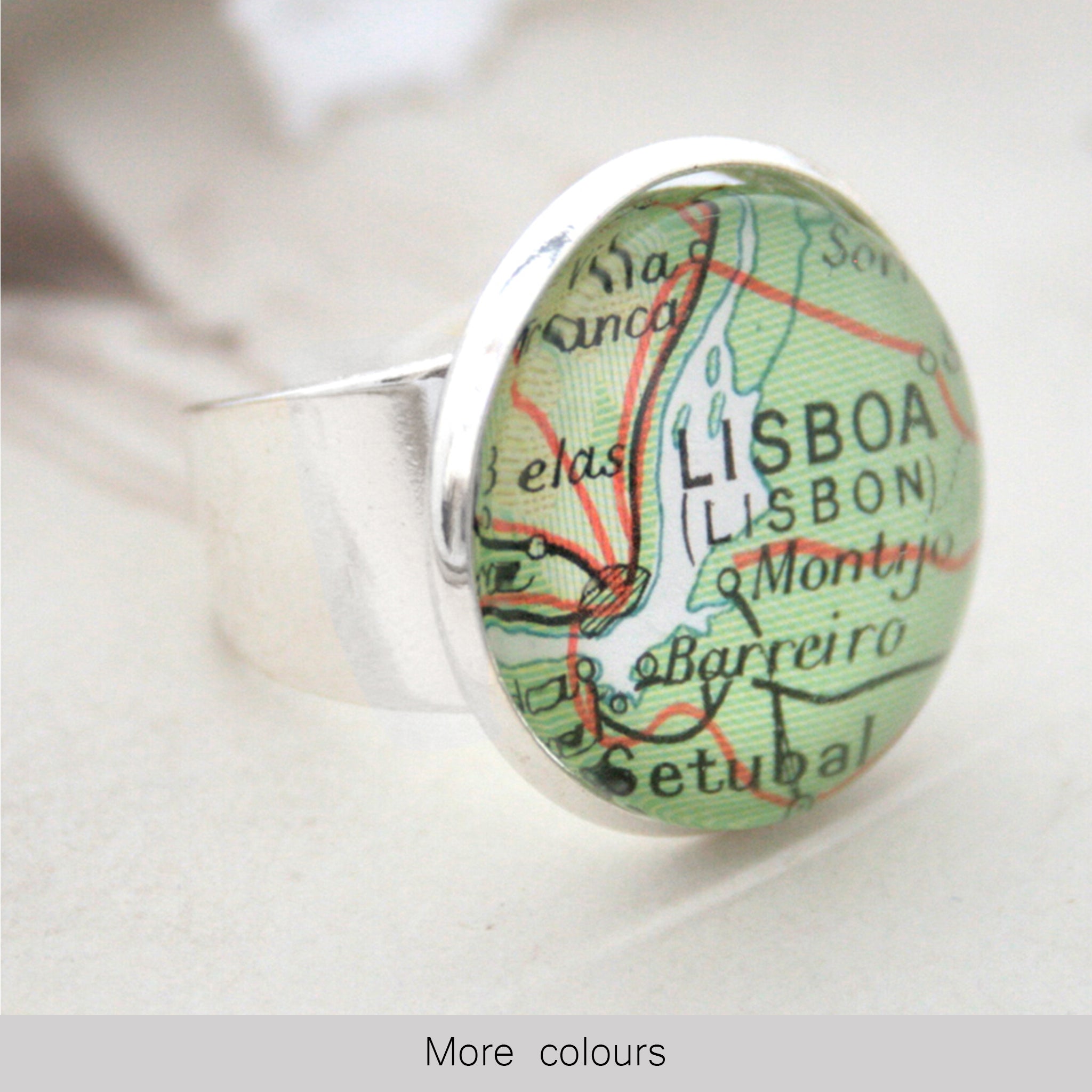 Silver ring featuring map of Lisboa