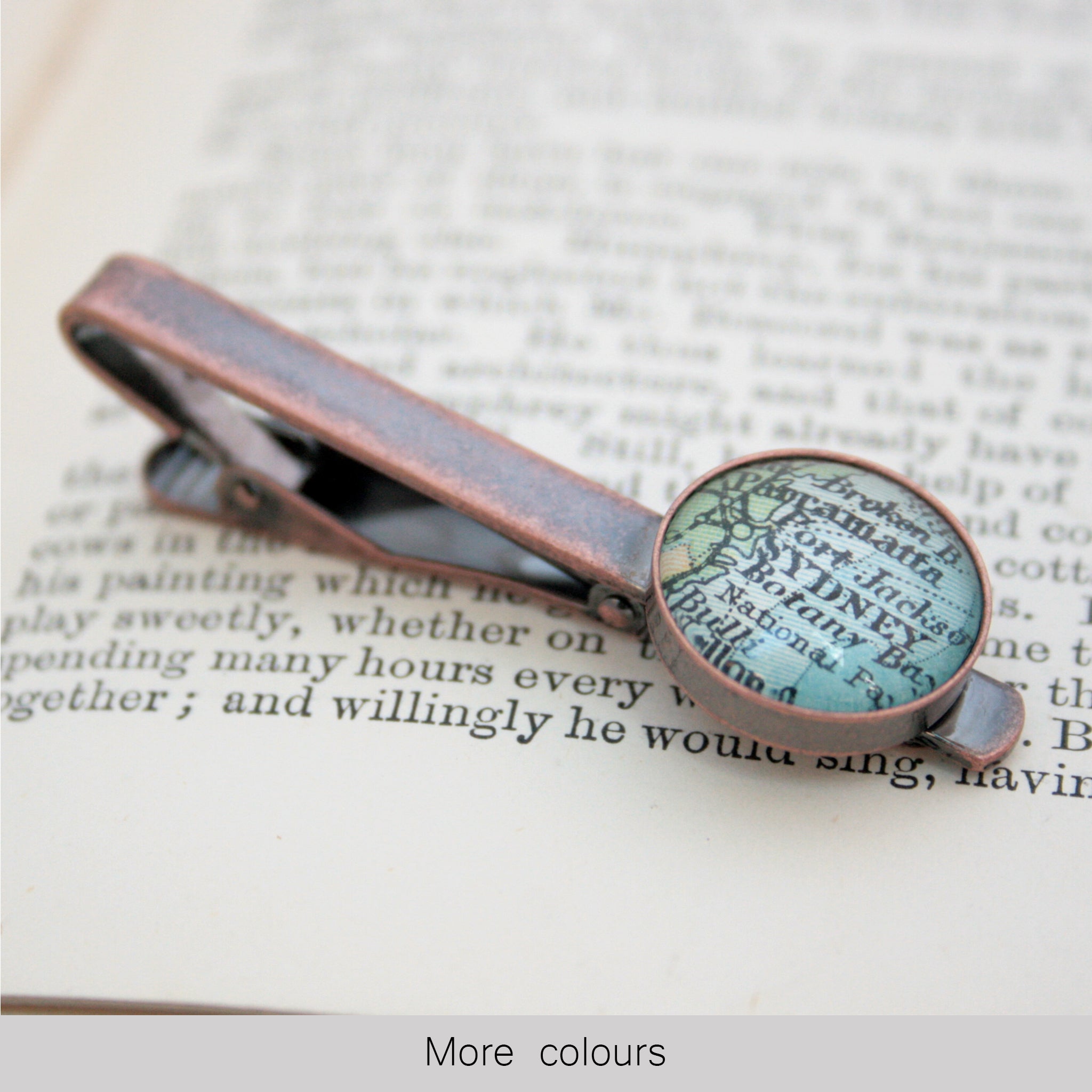 Personalised Tie Clip in copper color featuring map of Sydney