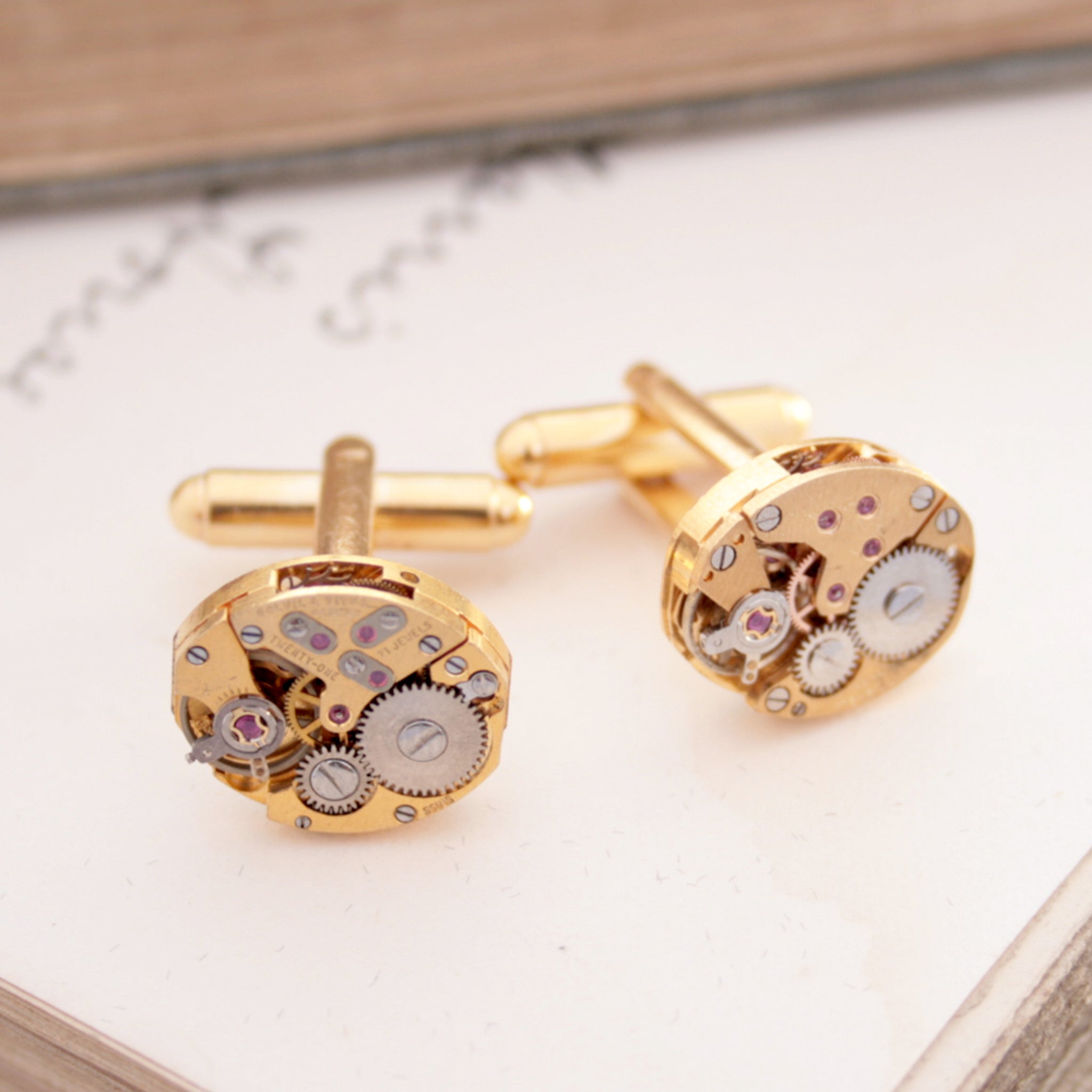 Gold Watch Cufflinks made of Rotary watch movements
