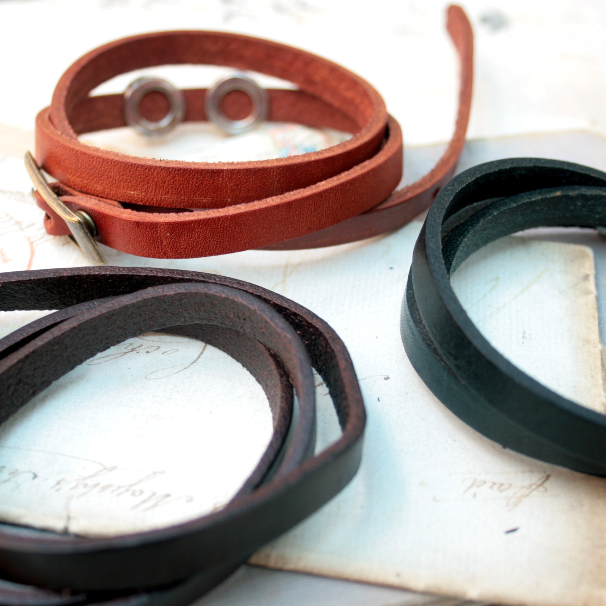 dark brown, light brown and black mens leather bracelets