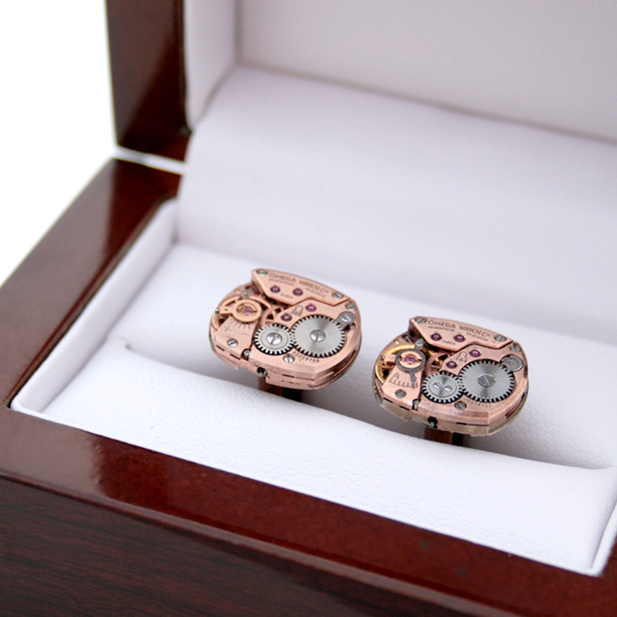 Omega Watch Copper Cufflinks in wooden box