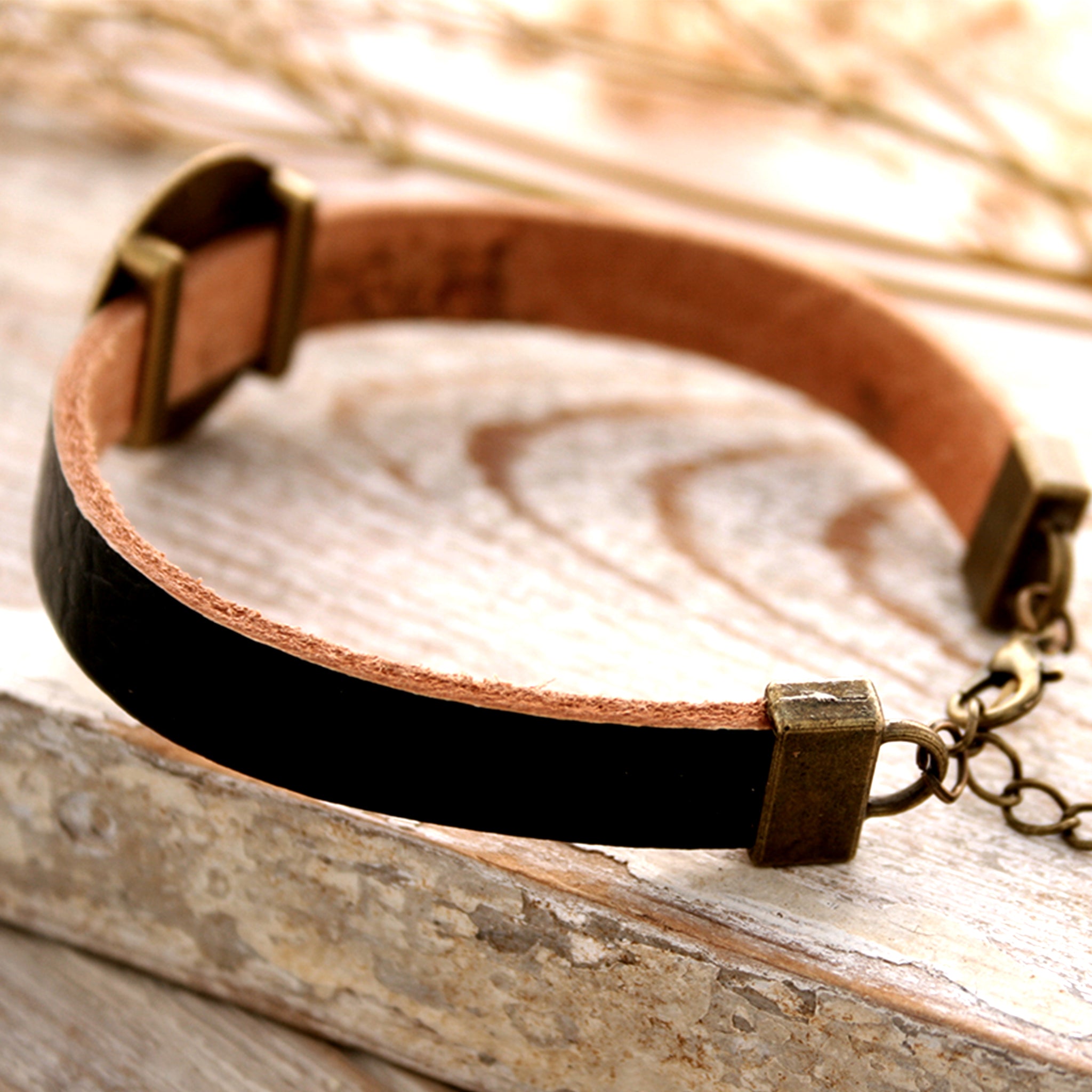 Personalised black leather bracelet