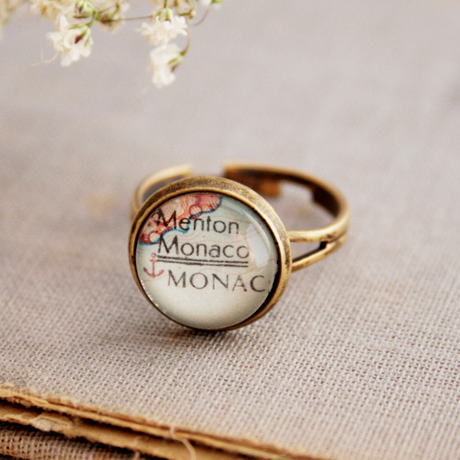 tiny wanderlust ring personalised with map of Monaco