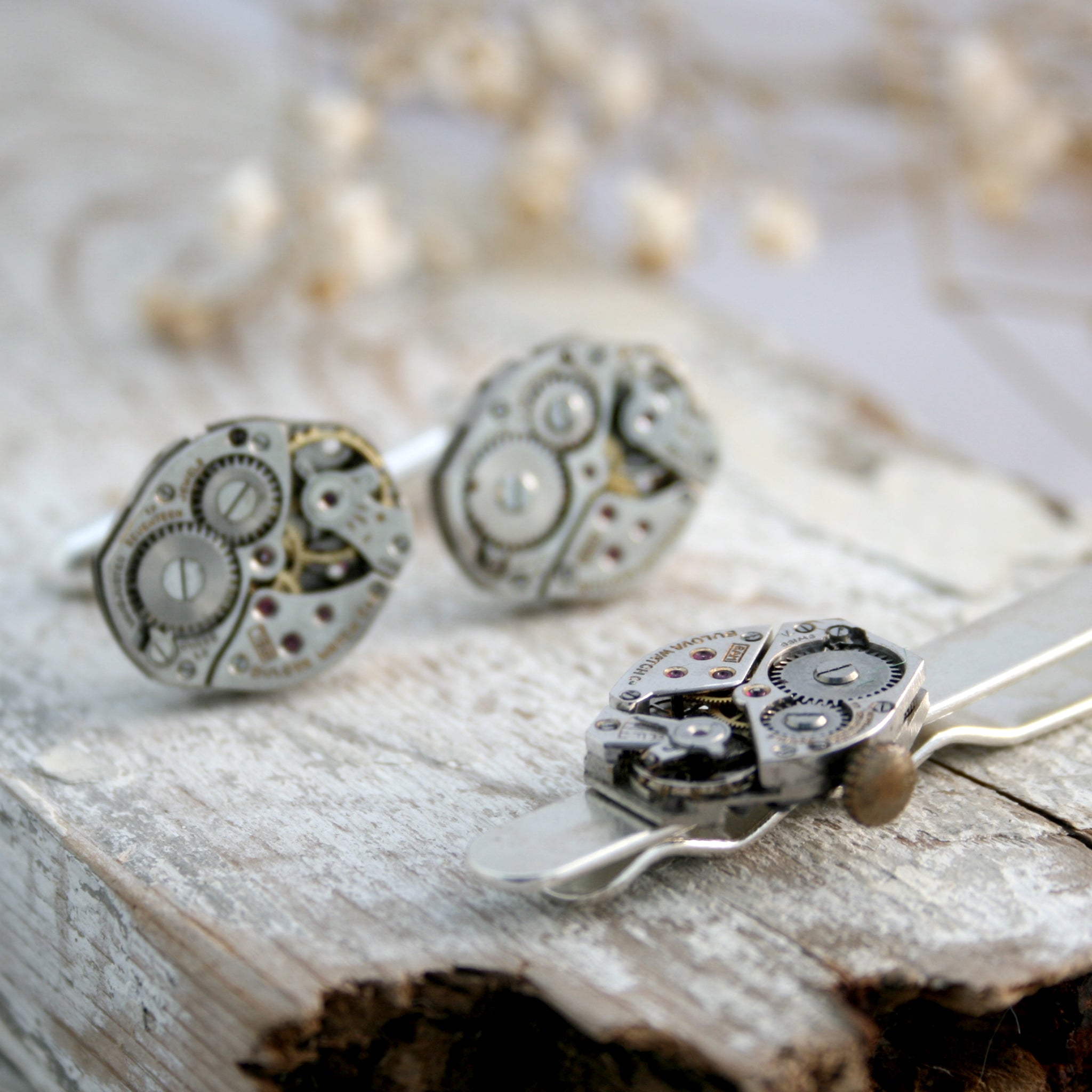 Sterling Silver Tie Clip and Cufflinks Set