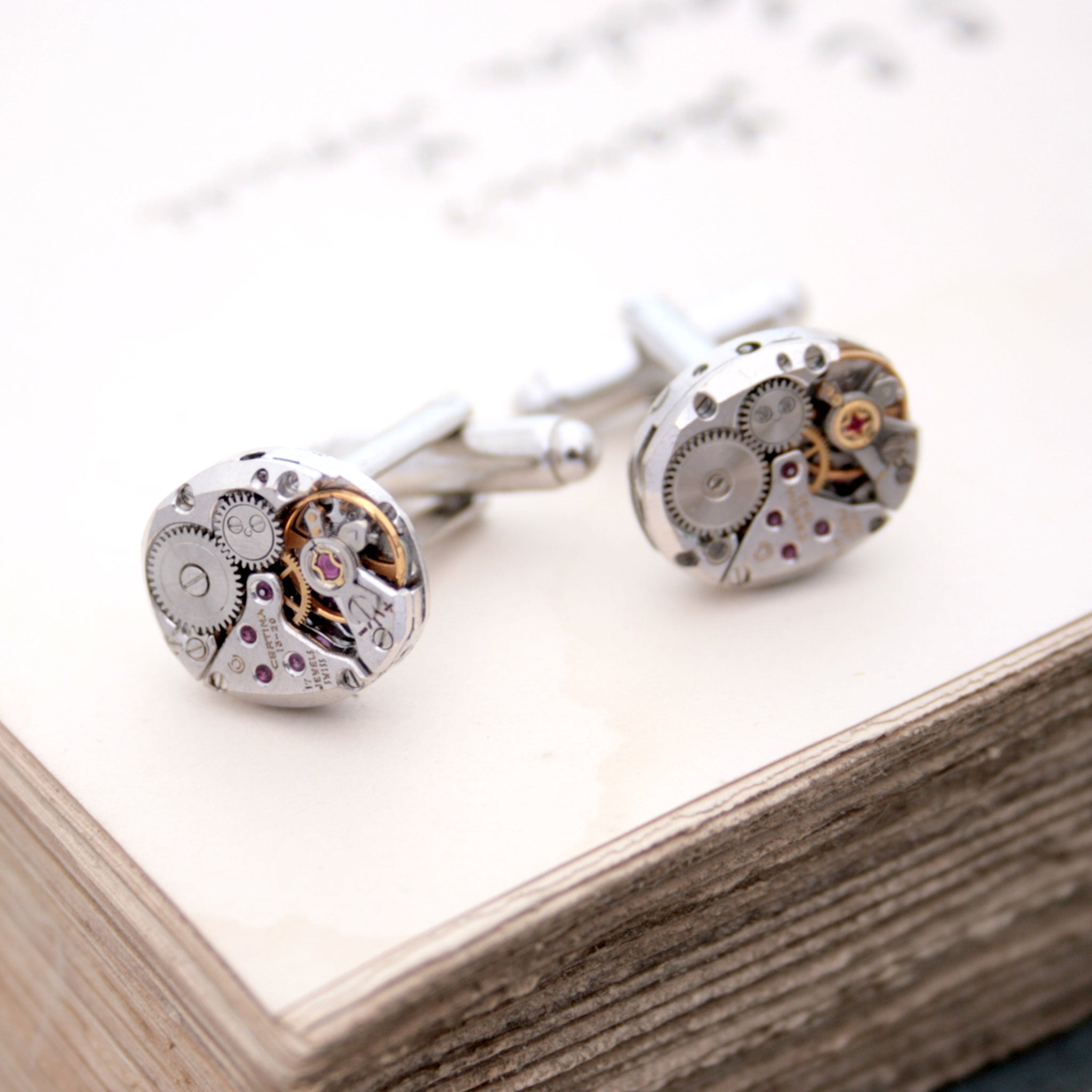 Deluxe Steampunk Cufflinks made of real watch movements on sterling backs