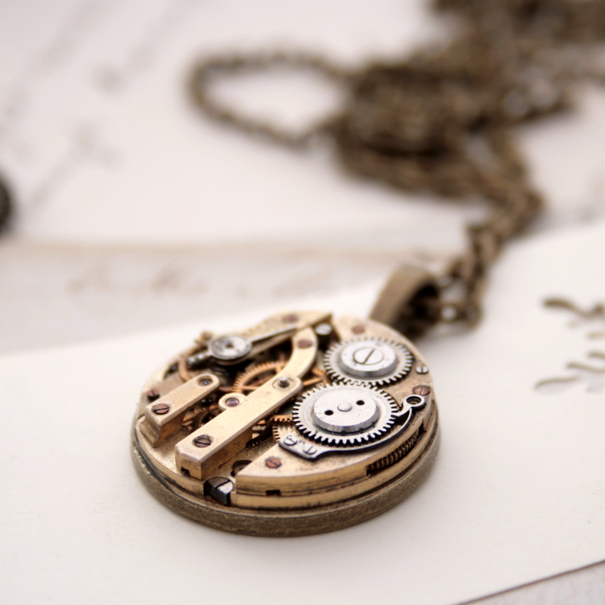 Unique Pendant Necklace with Watch Mechanism in Steampunk Style
